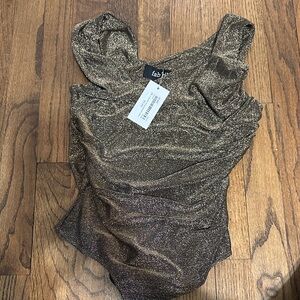 fab'rik Shimmery Gold Ruched Sleeveless Bodysuit